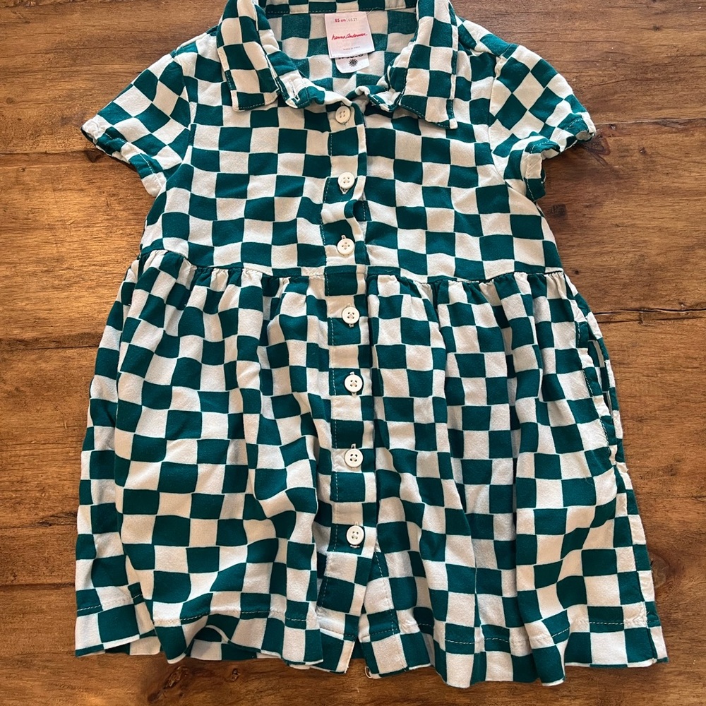 Hanna Andersson Teal and White Checkered Dress